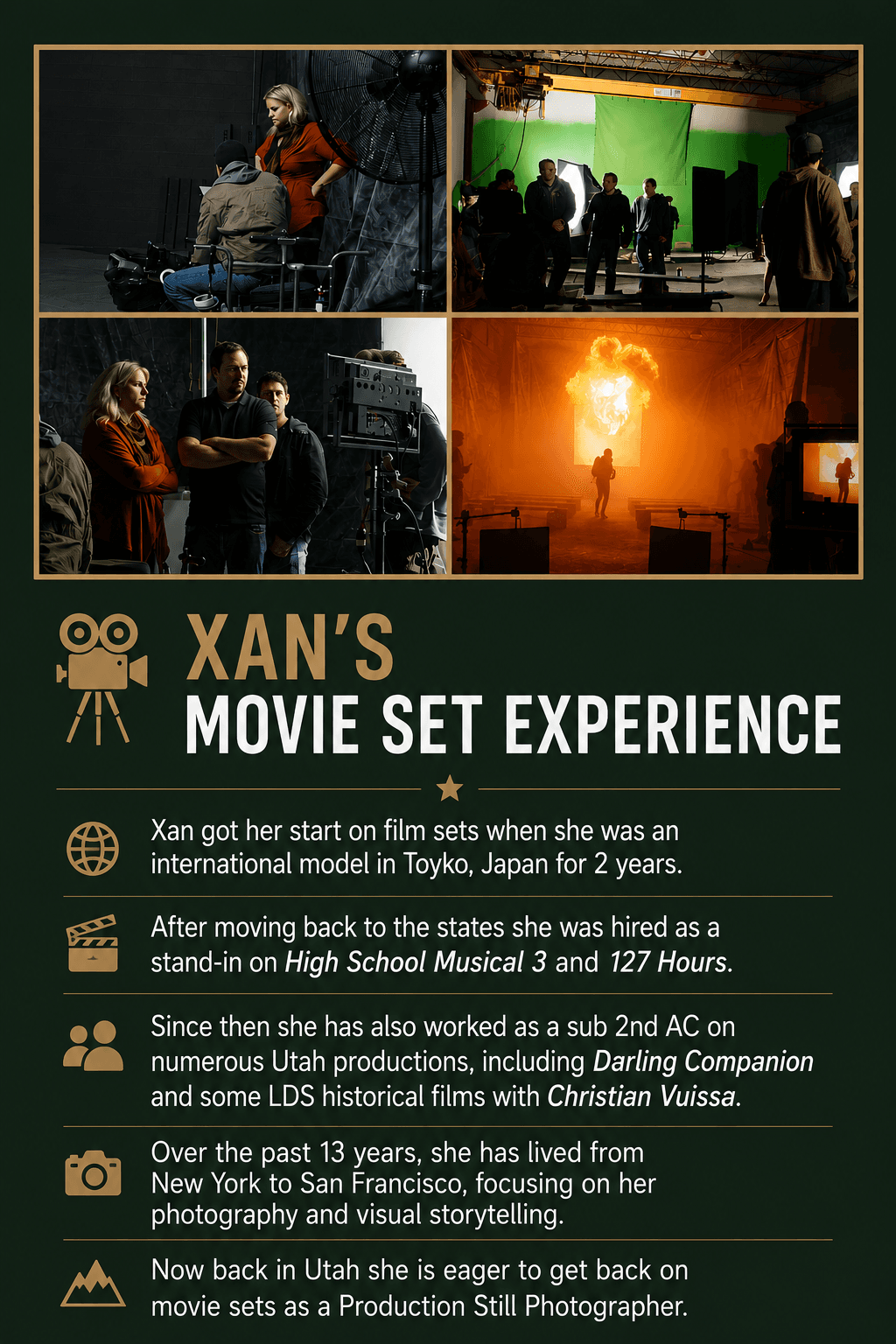 Xan's movie set experience